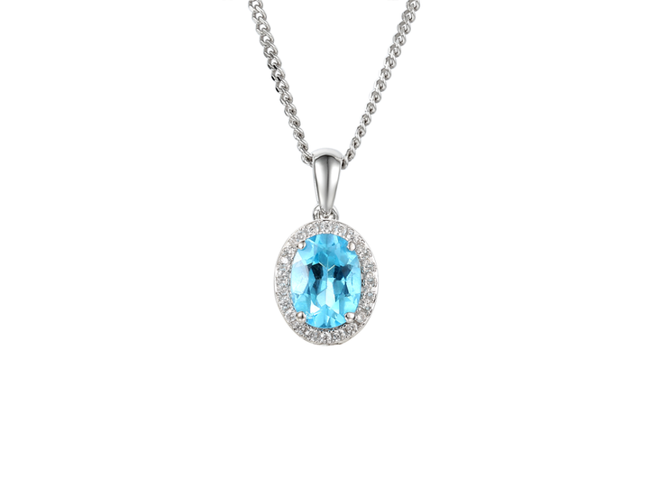 Siver Blue topaz and CZ cluster pendant - Carathea jewellers