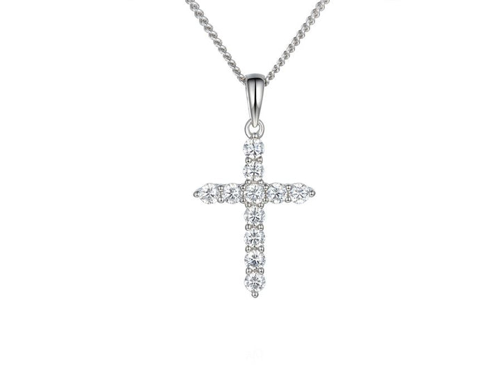 Silver Claw Set 11-CZ Cross Pendant AMORE