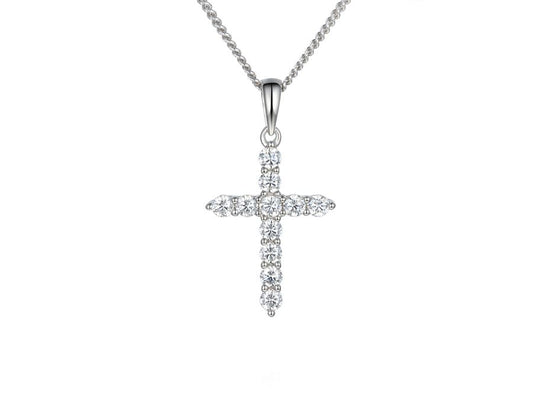 Silver Claw Set 11-CZ Cross Pendant AMORE 