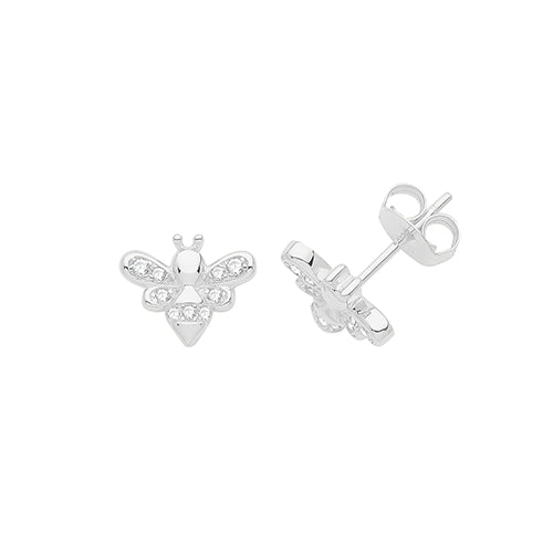 Silver Rhodium Plated CZ Set Bee Stud Earrings Earrings Treasure House Limited 