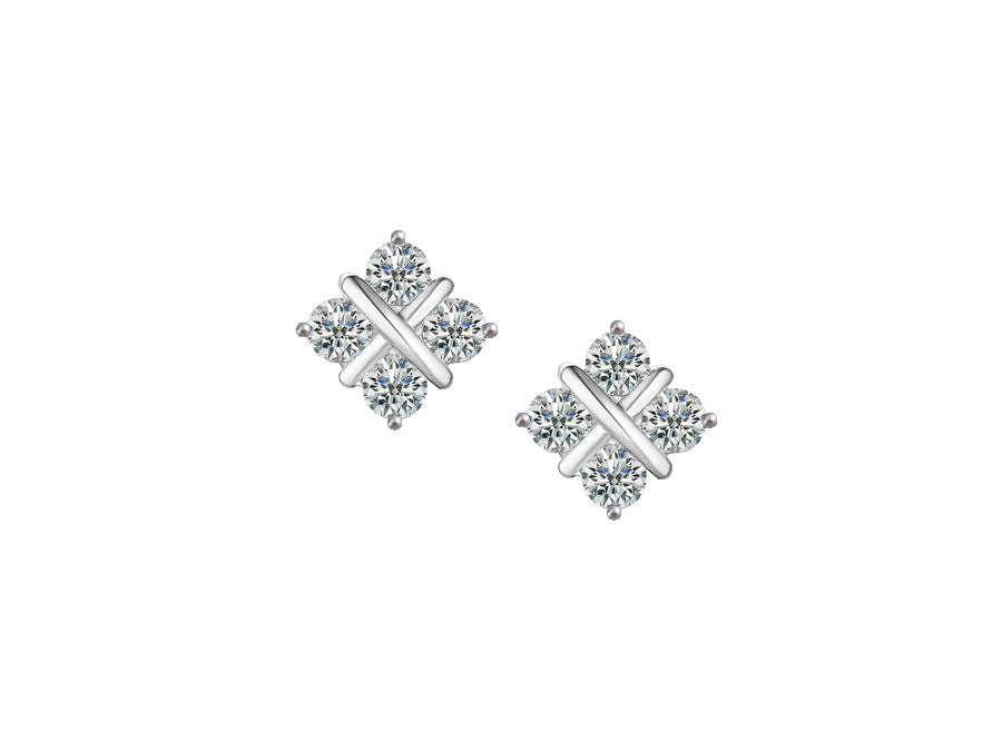 Silver CZ Checkerboard Stud Earrings Earrings Carathea