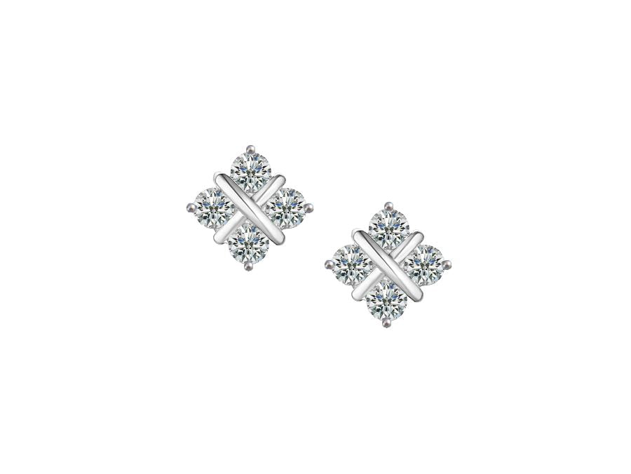 Silver CZ Checkerboard Stud Earrings Earrings Carathea 