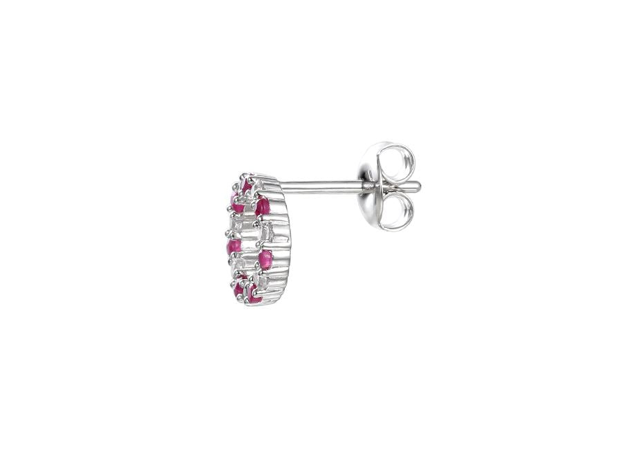 Silver Real Ruby & CZ Open Circle Stud Earrings AMORE 