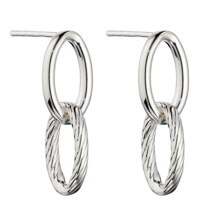 Silver Double Link Drop Earrings Earrings Carathea