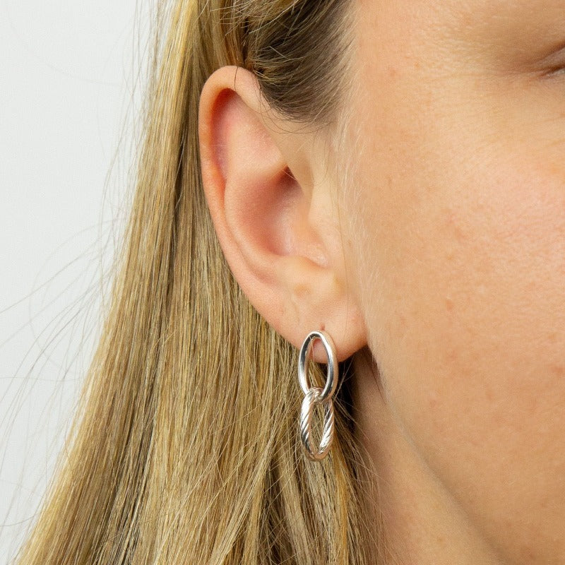 Silver Double Link Drop Earrings Earrings Carathea