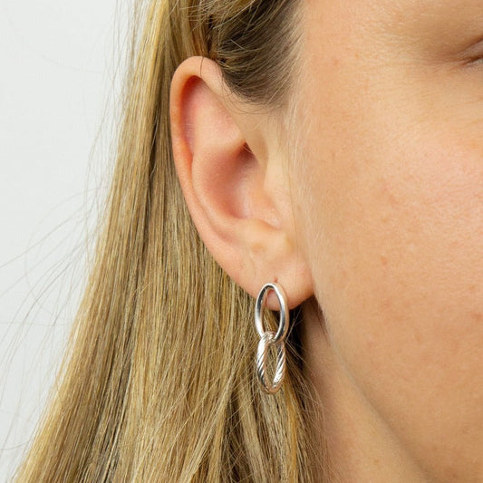 Silver Double Link Drop Earrings Earrings Carathea 