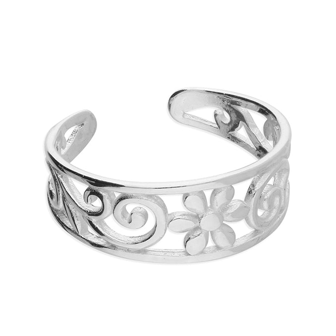 Silver Flower Fancy Cut Toe Ring Toe Rings CME