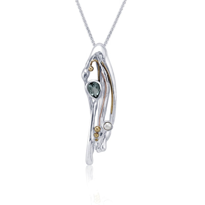 Silver Organic Pendant Blue Topaz and Pearl Carathea