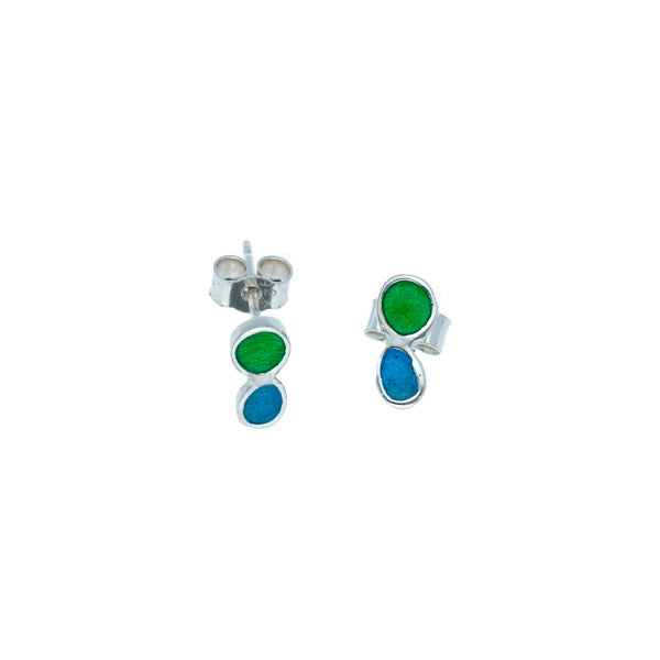 Silver Earrings with Green and Blue Enamel Earrings St Justin 