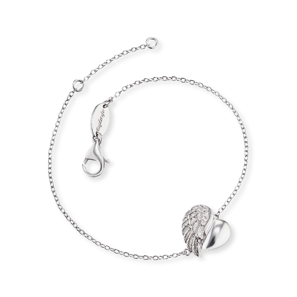 angel whisperer silver bracelet half heart and half feather wing design