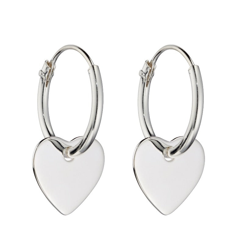 Silver Heart Charm Hoop Earrings Earrings Gecko