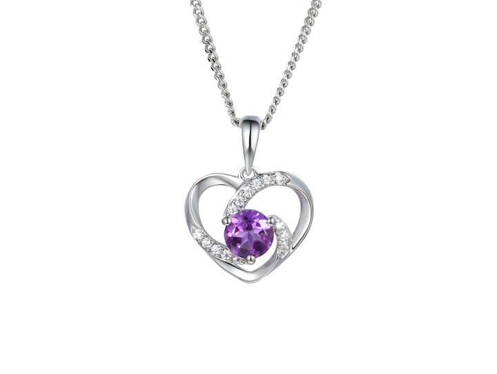 Silver heart pendant with amethyst and cz Jewellery Carathea