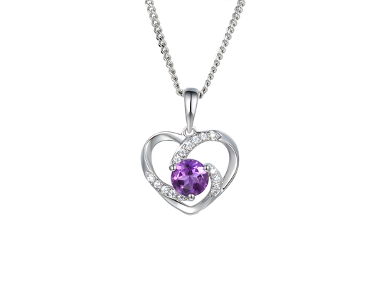 Silver heart pendant with amethyst and cz Jewellery Carathea