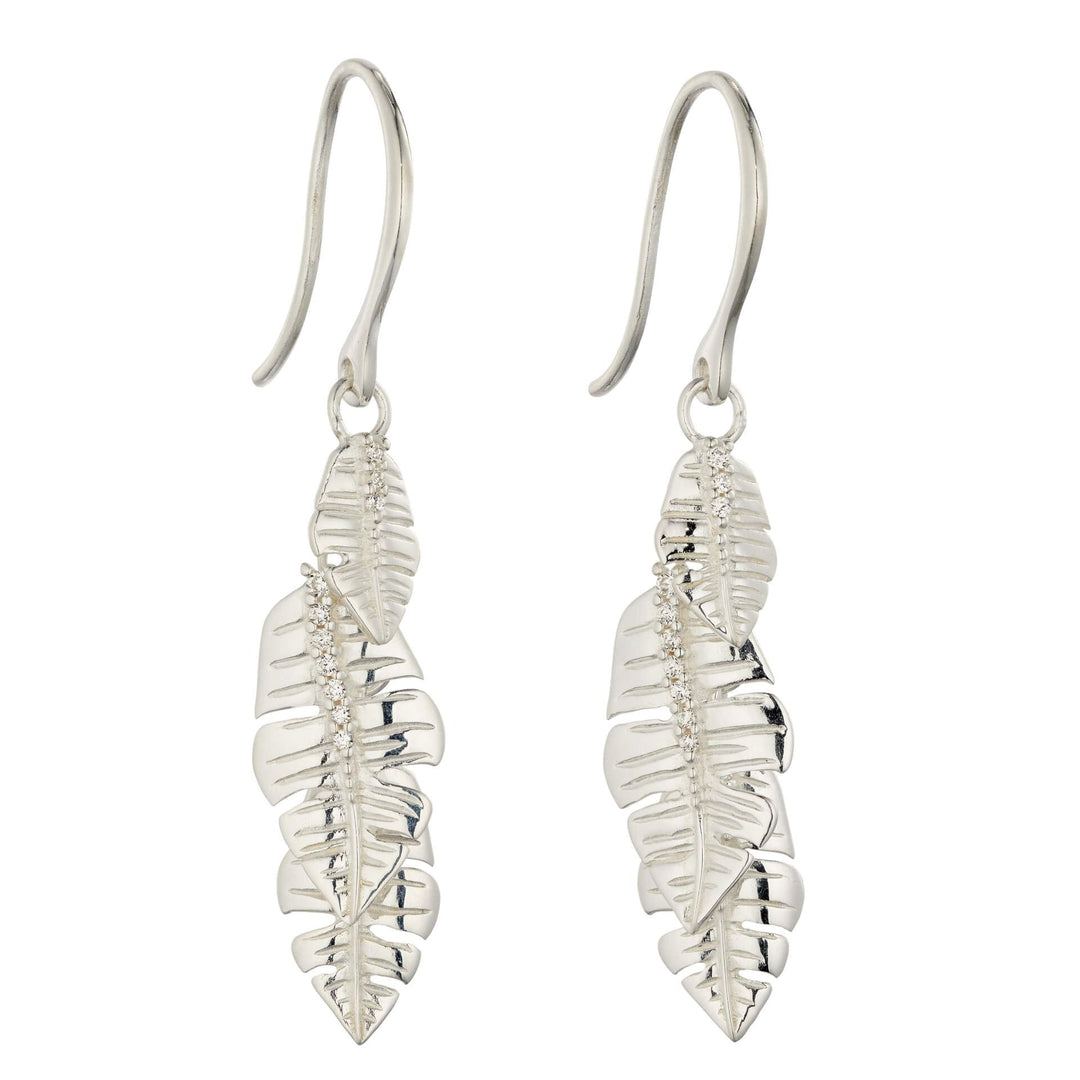 Silver Pave CZ Palm Leaves Drop Earrings Earrings Gecko
