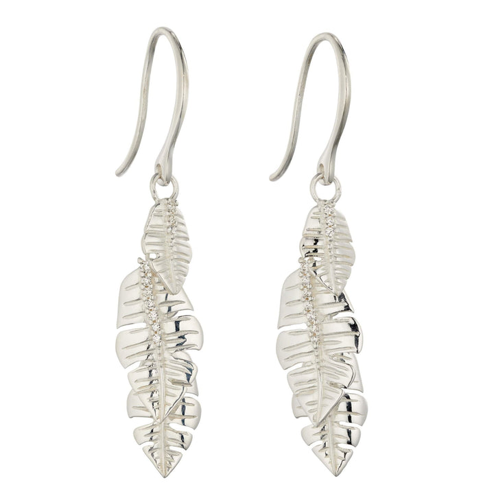 Silver Pave CZ Palm Leaves Drop Earrings Earrings Gecko