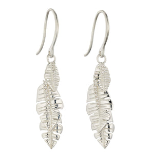 Silver Pave CZ Palm Leaves Drop Earrings Earrings Gecko 