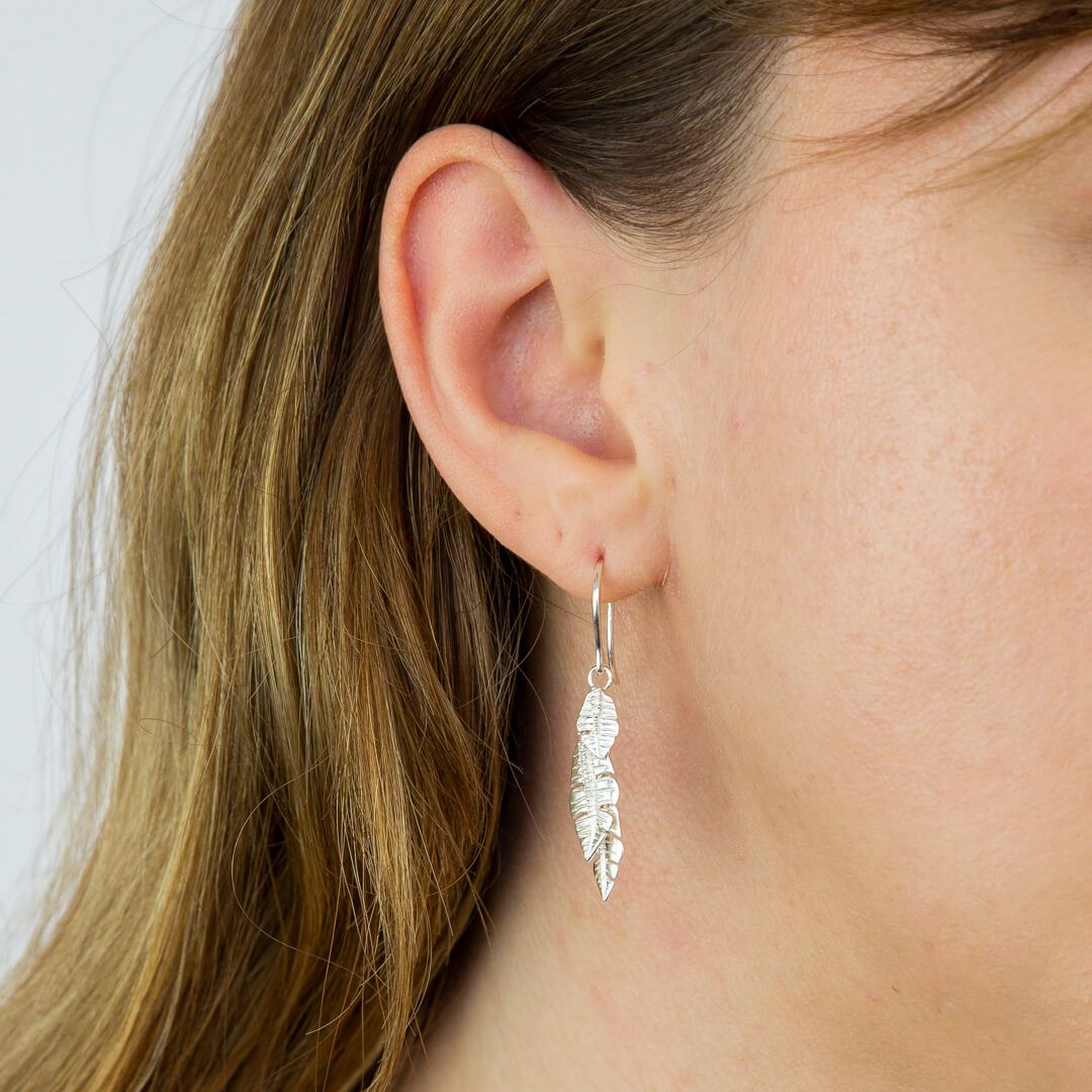 Silver Pave CZ Palm Leaves Drop Earrings Earrings Gecko