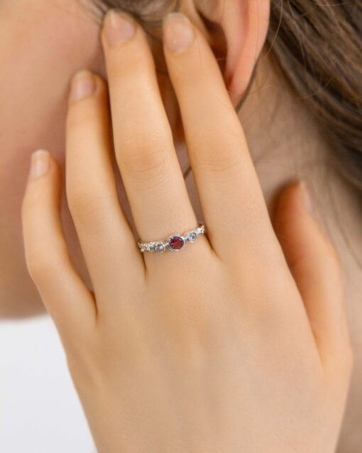 Silver Pink Tourmaline & White Topaz Flower Ring Rings Banyan L 
