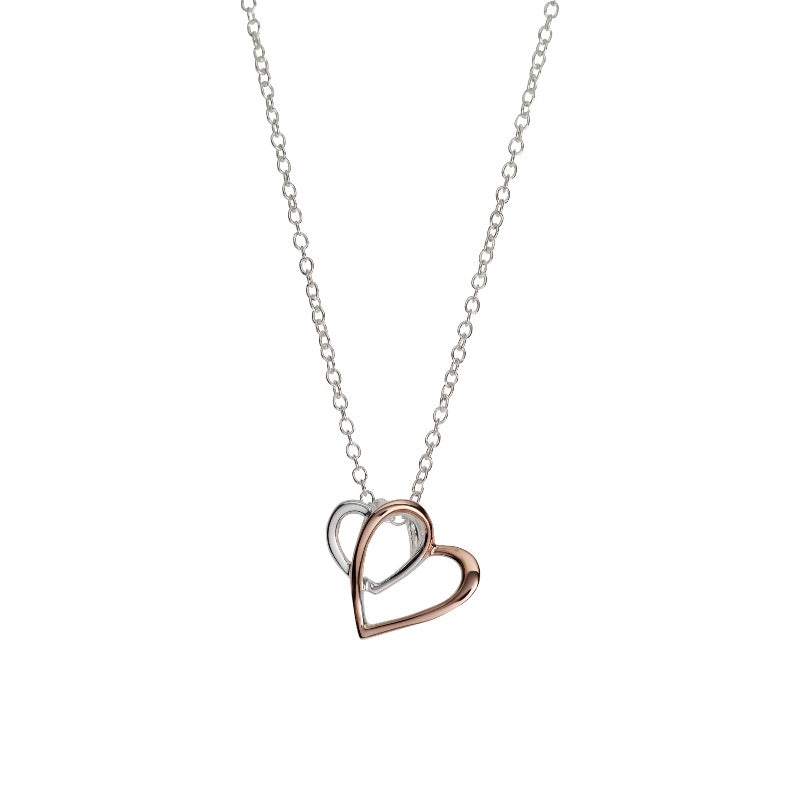Silver and Rose Gold Double Openwork Heart Pendant Necklaces Unique 