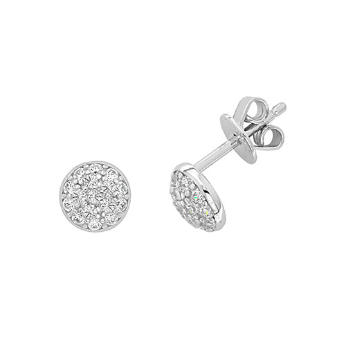 Silver Round Pave CZ Stud Earrings Earrings Treasure House Limited 