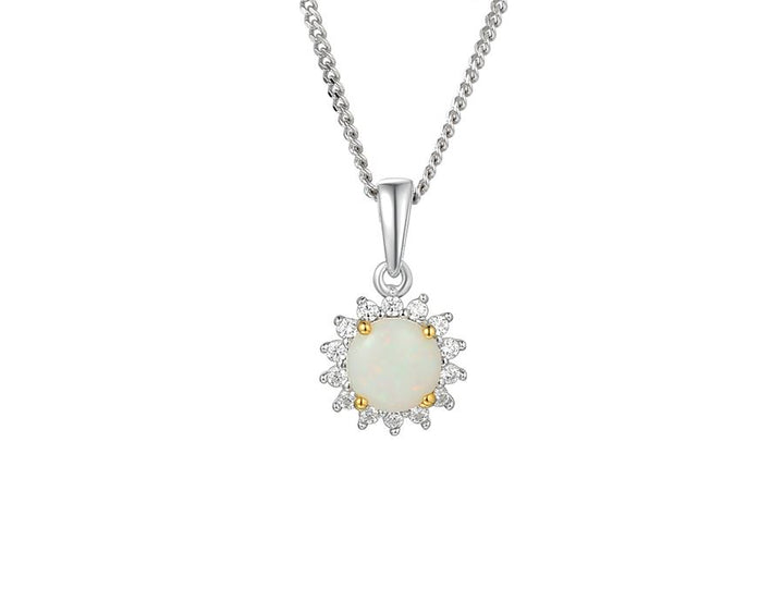 Silver Round Cluster Opal Pendant with CZ's Necklaces Carathea
