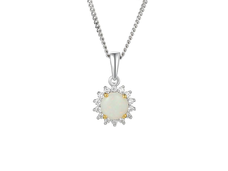 Silver Round Cluster Opal Pendant with CZ's Necklaces Carathea 