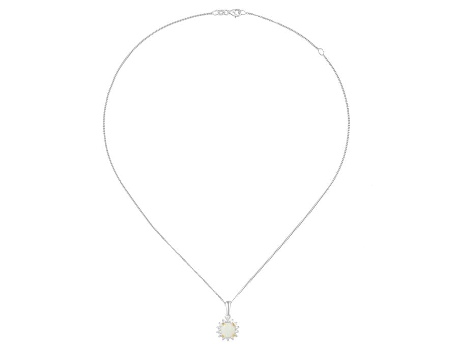 Silver Round Cluster Opal Pendant with CZ's Necklaces Carathea