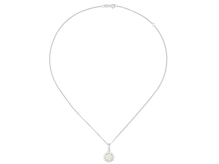 Silver Round Cluster Opal Pendant with CZ's Necklaces Carathea