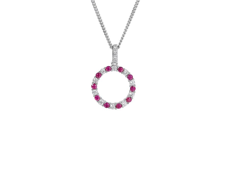 Silver Real Ruby & CZ Open Circle Pendant Carathea