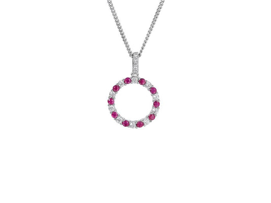 Silver Real Ruby & CZ Open Circle Pendant Carathea 