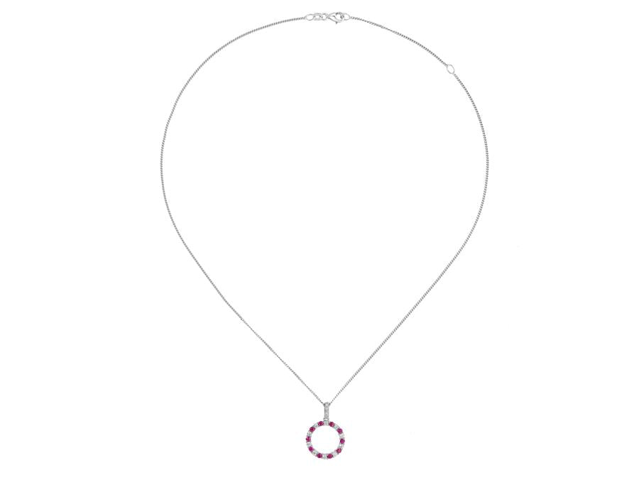 Silver Real Ruby & CZ Open Circle Pendant Carathea