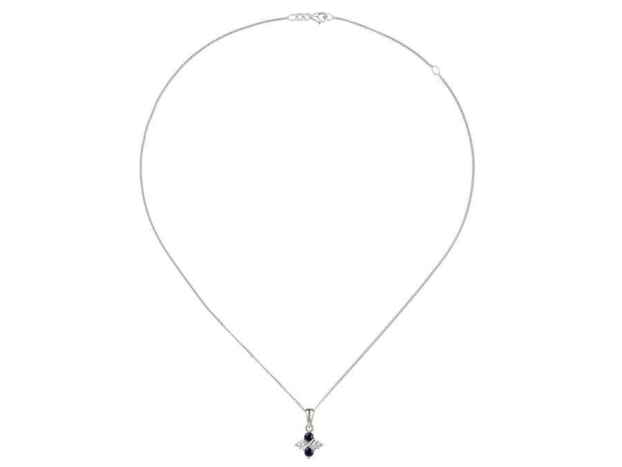 Silver Real Sapphire and CZ Checkerboard Pendant AMORE