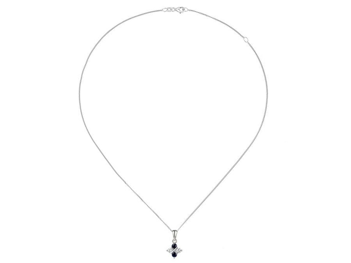 Silver Real Sapphire and CZ Checkerboard Pendant AMORE
