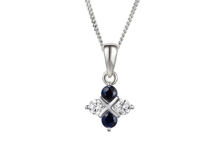 Silver Real Sapphire and CZ Checkerboard Pendant AMORE