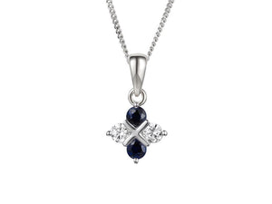 Silver Real Sapphire and CZ Checkerboard Pendant AMORE 