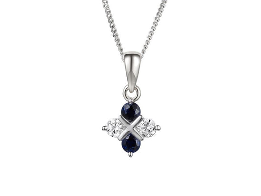 Silver Real Sapphire and CZ Checkerboard Pendant AMORE 