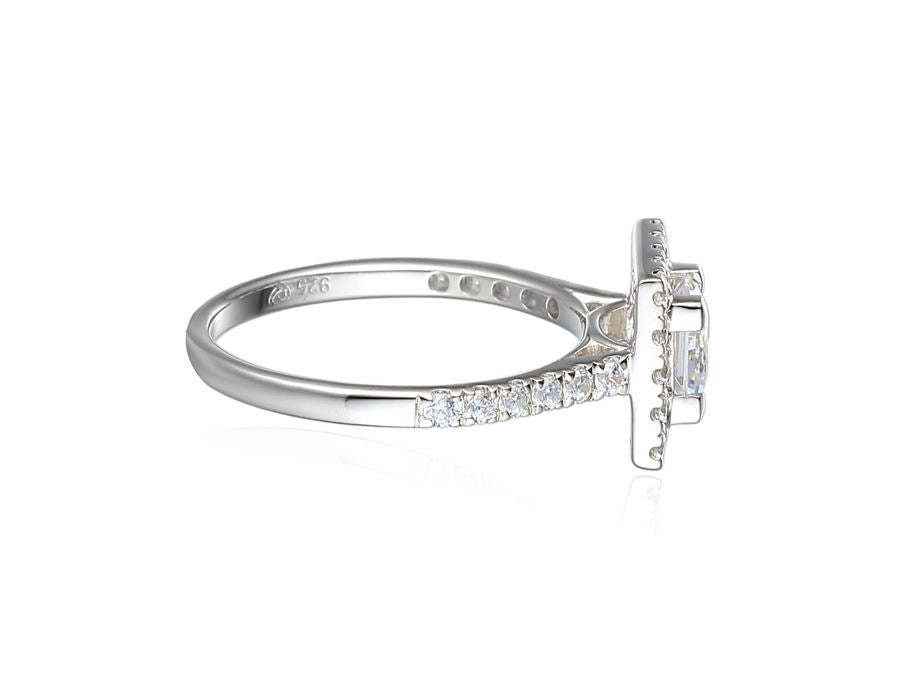 Silver Cubic Zirconia Square Halo Cluster Ring Rings AMORE