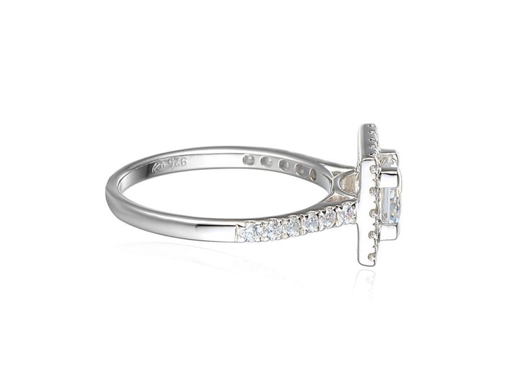 Silver Cubic Zirconia Square Halo Cluster Ring Rings AMORE