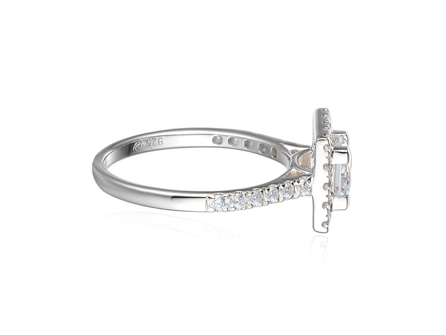 Silver Cubic Zirconia Square Halo Cluster Ring Rings AMORE 