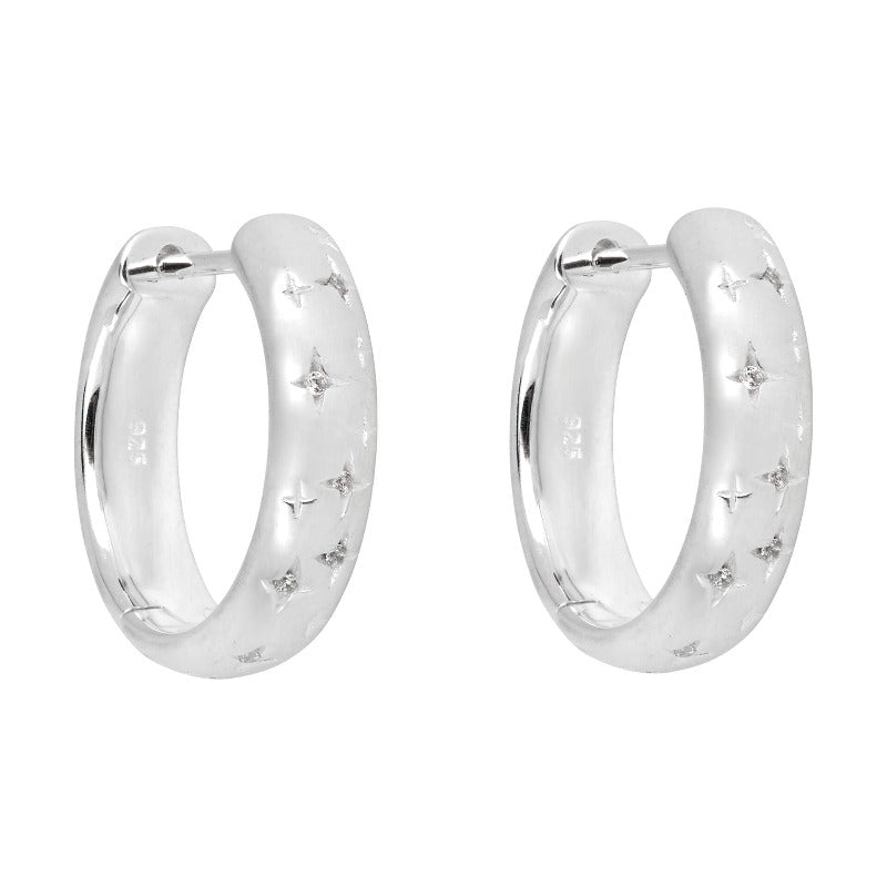 Silver Starry Night Hoop Earrings with CZ Gecko