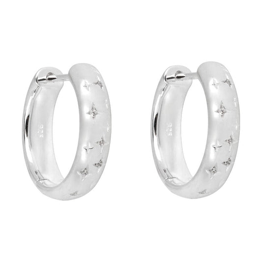 Silver Starry Night Hoop Earrings with CZ Gecko 