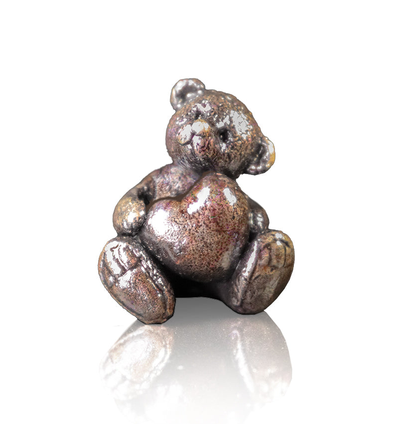 solid bronze miniature figurine of teddy holding a love heart Carathea jewellers