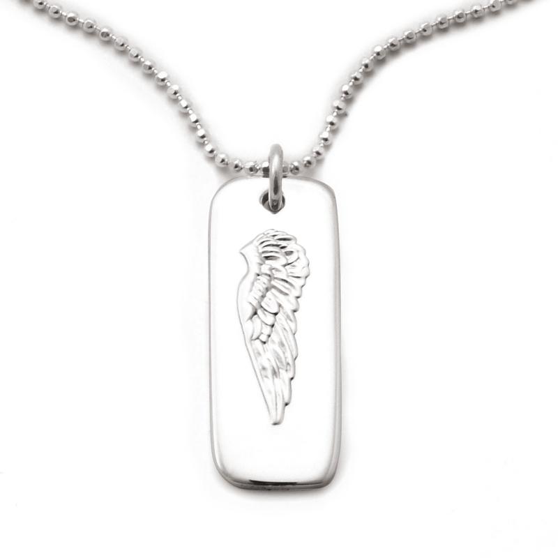 Silver Rectangular Pendant with Angel Wing Necklaces & Pendants Tales from the Earth 