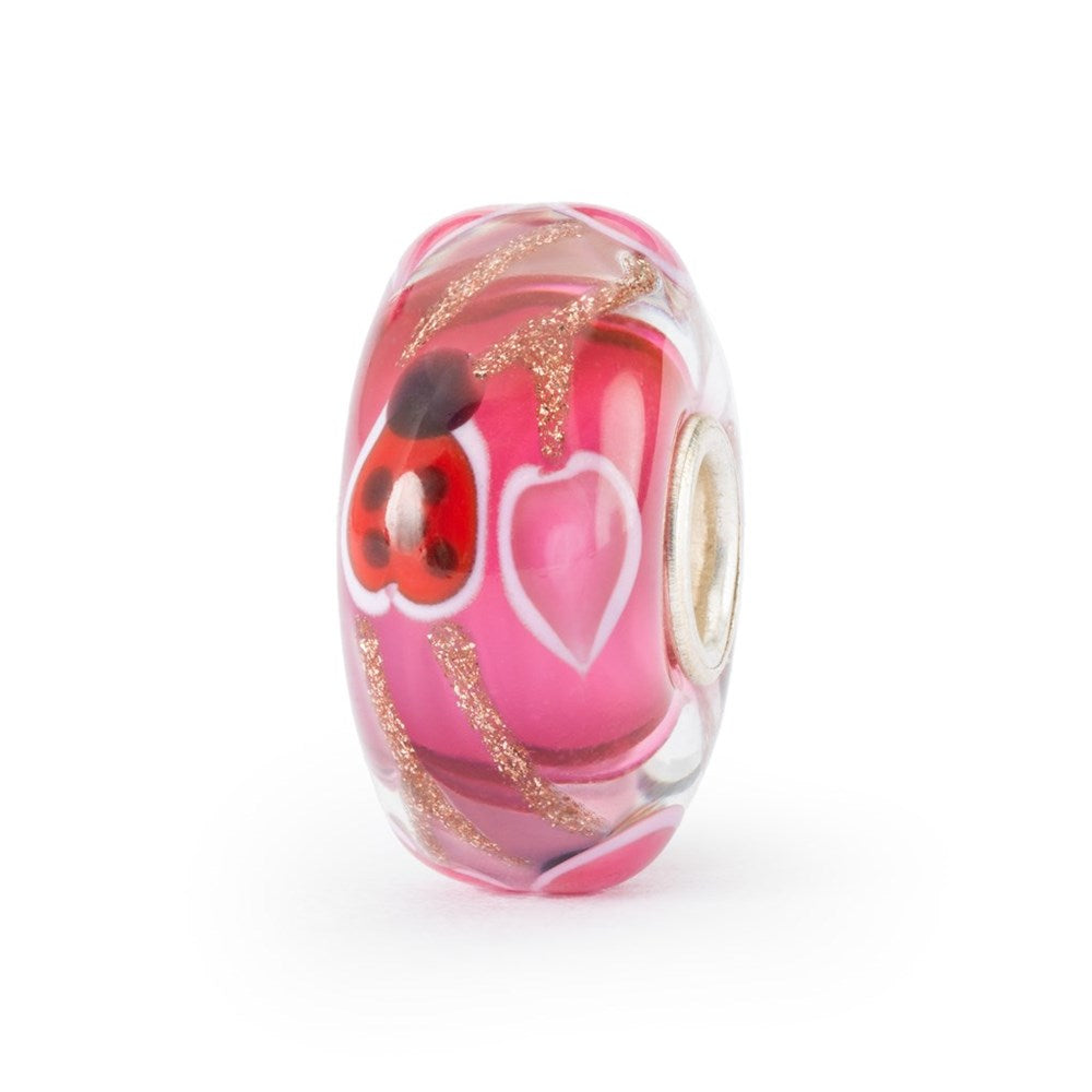 Trollbeads Love and Care pink glass bead with ladybird Carathea