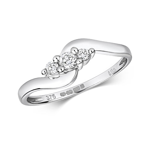 White Gold Diamond Trilogy Cross Over Ring