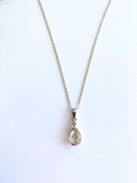 White Gold Lemon Quartz & Diamond Pendant Carathea Jewellers