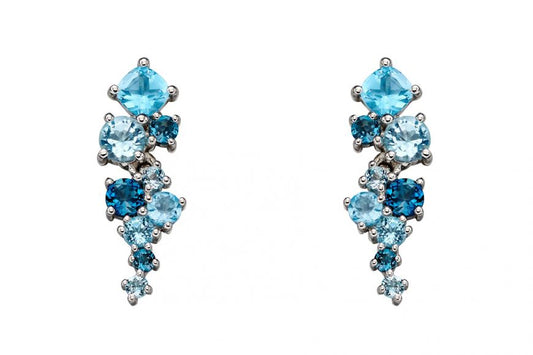 White Gold Multi Coloured Blue Topaz Drop Earrings Earrings Carathea 