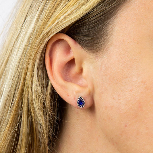 White Gold Sapphire Teardrop Stud Earrings