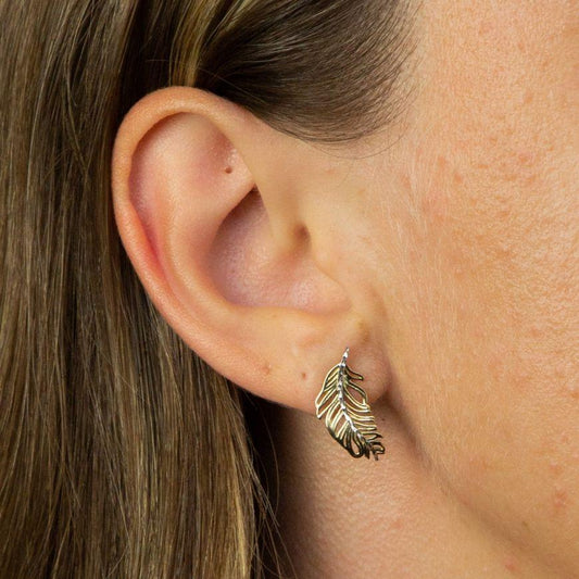 Yellow and White Gold Feather Earrings Earrings Gecko 