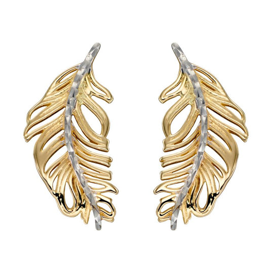 Yellow and White Gold Feather Earrings Earrings Carathea 